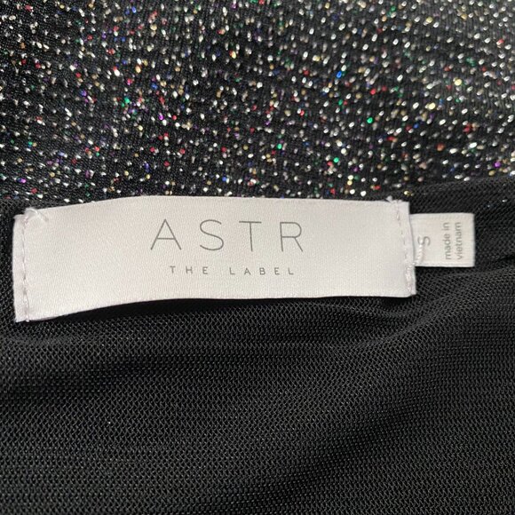ASTR Black Metallic high-shoulder Stretch Cocktail Bodysuit Shirt *SMALL* - Picture 5 of 5